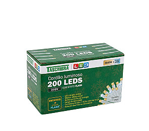 CORDÃO LUMINOSO TASCHIBRA 200 LED ESTÁTICO COM LED FLASH ISOL BR 3000K