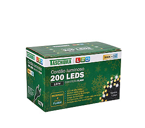 CORDÃO LUMINOSO TASCHIBRA 200 LED ESTÁTICO COM LED FLASH ISOL VD 3000K