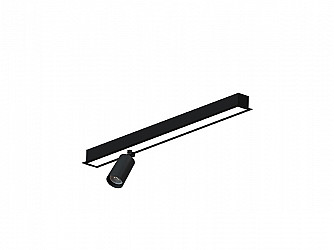 LUMINÁRIA LED TASCHIBRA SPIRE LINEAR 20W 3000K EMBUTIR + 1 SPOT MR11 S/ LÂMPADA PRETO FOSCO