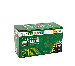 CORDÃO LUMINOSO TASCHIBRA 300 LED ESTÁTICO COM LED FLASH 127V ISOL VD 3000K