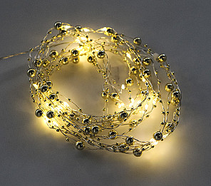 CORDÃO LUMINOSO TASCHIBRA 40 LEDS FESTA DOURADA PILHA 3000K